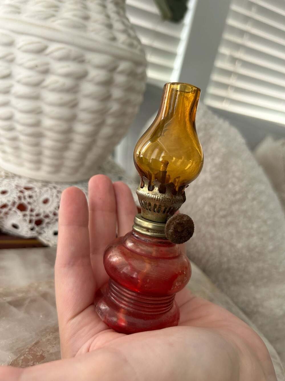 Vintage Miniature Glass Oil Lamp